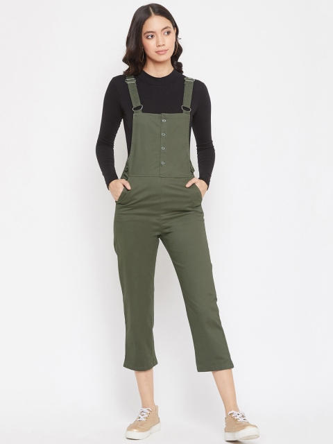 

Crimsoune Club Women Olive Green Solid Cropped Dungarees