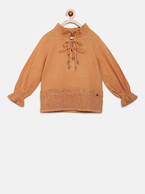 

Cherry Crumble Girls Brown Striped Smocked Top