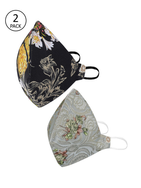 

VASTRAMAY Unisex 2 Pcs 4-Ply Reusable Outdoor Fashion Masks With Fible Potli Bag, Green