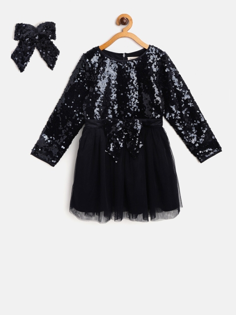

Cherry Crumble Girls Navy Blue Embellished A-Line Dress