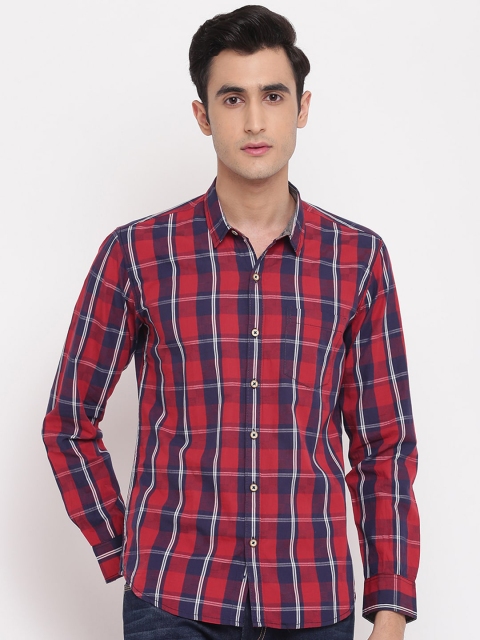 

GHPC Men Red & Navy Blue Slim Fit Checked Casual Shirt