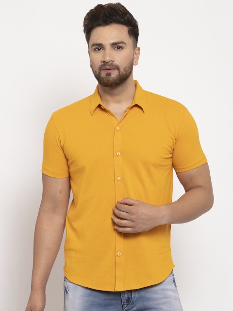 

WILD WEST Men Mustard Yellow Regular Fit Solid Casual Shirt