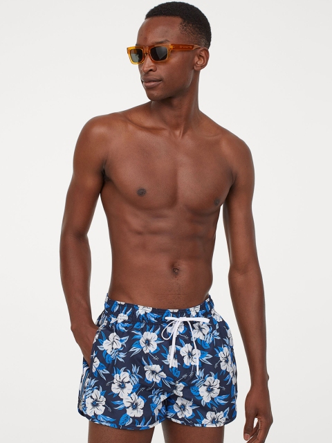 

H&M Men Blue Floral Print Short Swim Shorts