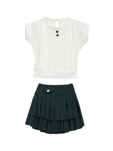

ADIVA Girls Green & White Solid Top with Skirt
