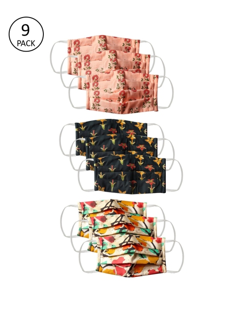 

Bellofox Unisex 9 Pcs Printed 3-Ply Reusable Cloth Masks, Peach