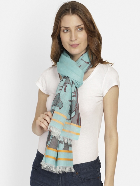 

Anekaant Women Sea Green & Grey Woven Design Stole