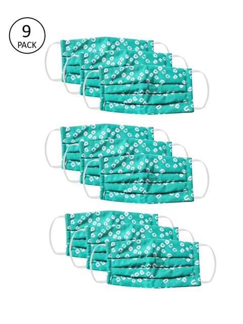 

Bellofox Unisex Pack of 9 Pcs Green & White Reusable 3-Ply Outdoor Cloth Masks