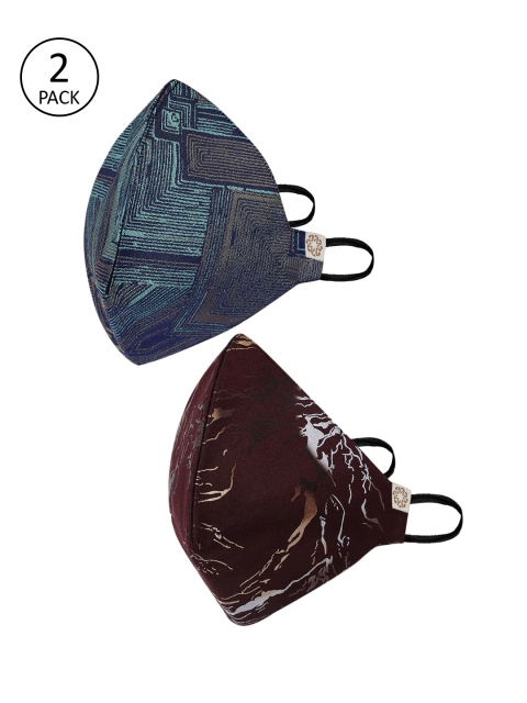 

VASTRAMAY Unisex 2 Pcs Printed 4-Ply Anti-Pollution Reusable Cloth Masks, Maroon