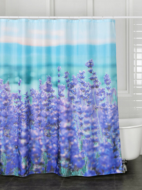 

OBSESSIONS Lavender & Blue Printed Glam Shower Curtain With Hooks