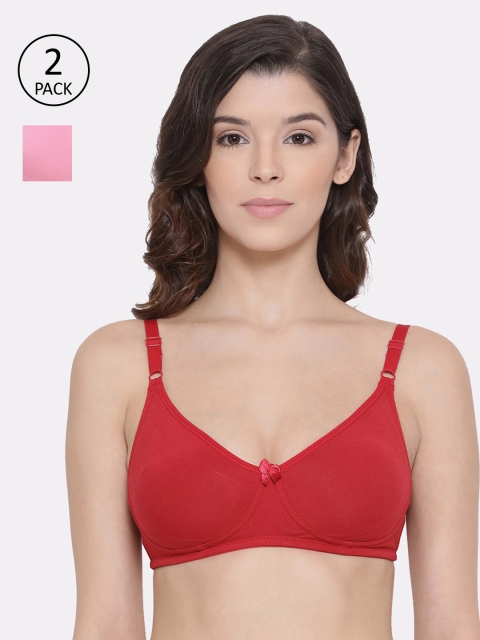 

LYRA Pack Of 2 Red & Pink Solid Non-Wired Non Padded Everyday Bra BPNK_REDL