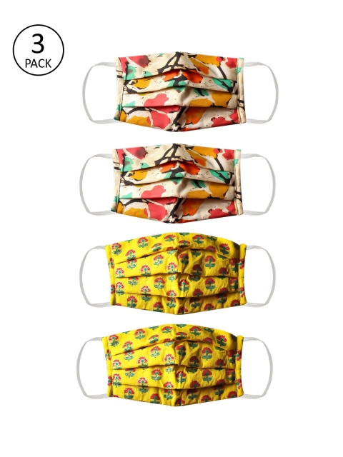 

Bellofox Unisex Pack of 4 Pcs Yellow & White Reusable 3-Ply Outdoor Cloth Masks