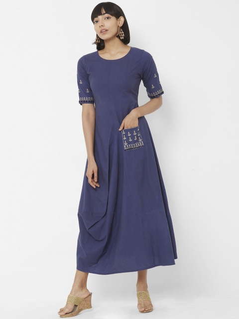 

Vedic Women Navy Blue Solid A-Line Dress