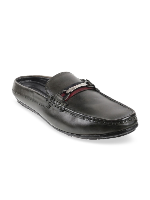 

Metro Men Dark Green Solid Leather Horsebit Loafers
