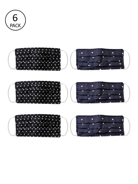 

Bellofox Adults Pack of 6 Polka Dots Print Reusable 3-Layers Cloth Masks, Black