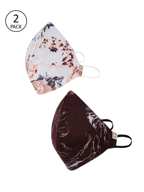 

VASTRAMAY Unisex Pack of 2 Pcs Maroon & White Reusable 4-Ply Protective Outdoor Masks