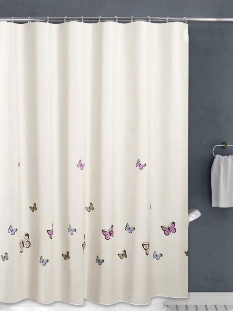 

OBSESSIONS Beige & Pink Butterfly Shade Glam Shower Curtain
