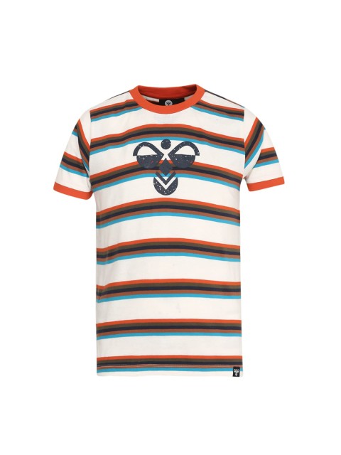 

hummel Unisex Kids Orange & Black Striped Round Neck T-shirt