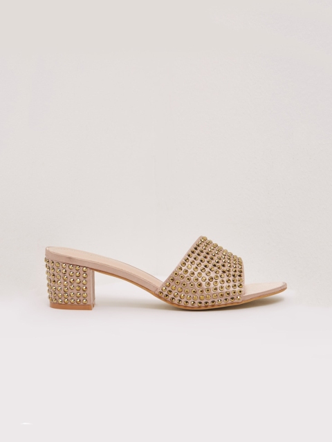 

shoexpress Women Gold-Toned Embellished Party Block Heels