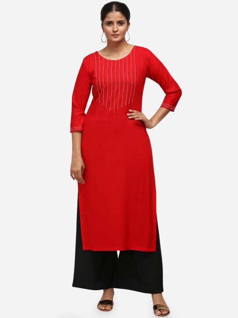 

Silk Bazar Women Red Solid Kurti with Palazzos