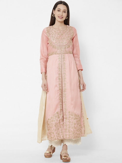 

Vedic Women Pink Embroidered Silk Anarkali Kurta