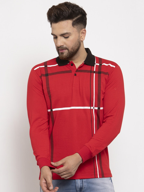

WILD WEST Men Red & White Printed Polo Collar T-shirt