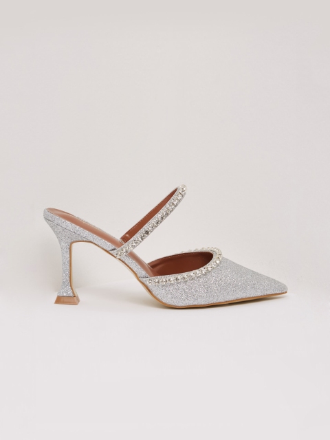 

shoexpress Women Silver-Toned Embellished Slim Heeled Pumps