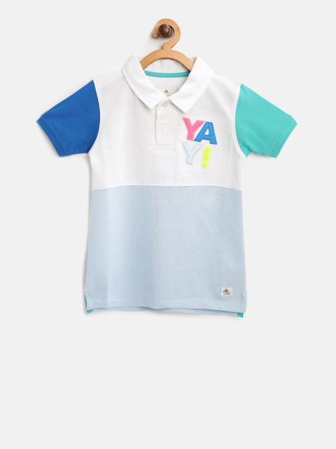 

Cherry Crumble Boys White & Blue Colourblocked Polo Collar T-shirt
