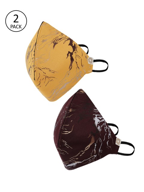 

VASTRAMAY Unisex Pack of 2 Pcs Yellow & Maroon Reusable 4-Ply Protective Outdoor Masks