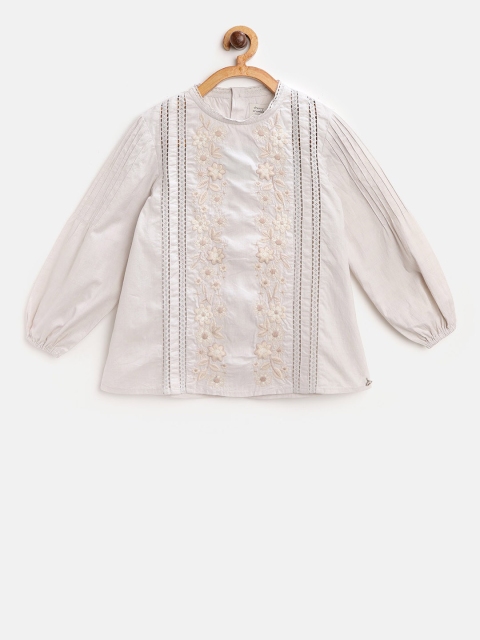 

Cherry Crumble Girls Beige Self Design Top