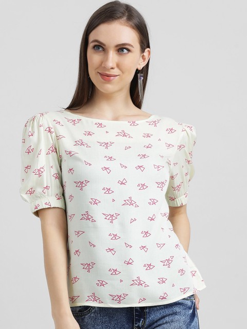 

Zink London Women Lemon Yellow & Pink Printed Top