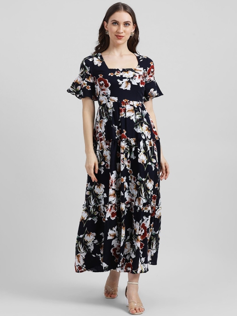 

Zink London Women Navy Blue & White Printed Maxi Dress