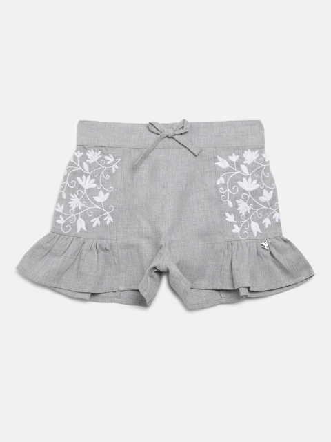 

Cherry Crumble Girls Grey Self Design Regular Fit Regular Shorts
