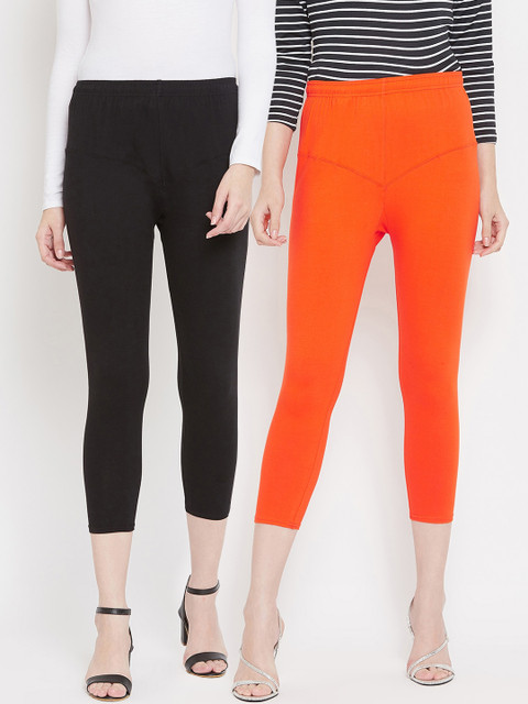 

Tulsattva Women Pack Of 2 Solid Three-Fourth Length Leggings, Black