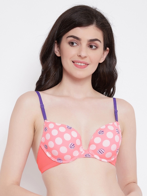 

Clovia Pink Printed Underwired Heavily Padded Push-Up Bra BR1843A2232B