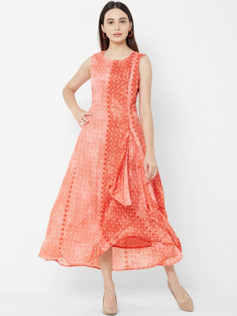 

Vedic Women Orange & White Dyed Maxi Dress