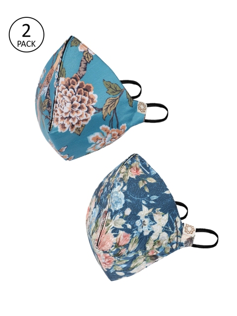 

VASTRAMAY Adults Pack of 2 Floral Print Reusable 4-Layers Cloth Masks, Blue