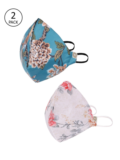 

VASTRAMAY Adults Pack of 2 Floral Print Reusable 4-Layers Cloth Masks, Pink
