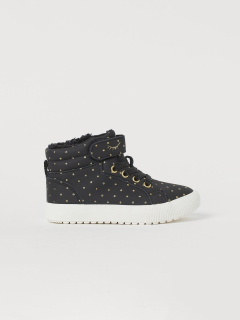 

H&M Girls Black & Gold-Coloured Faux Shearling-Lined Hi-Tops
