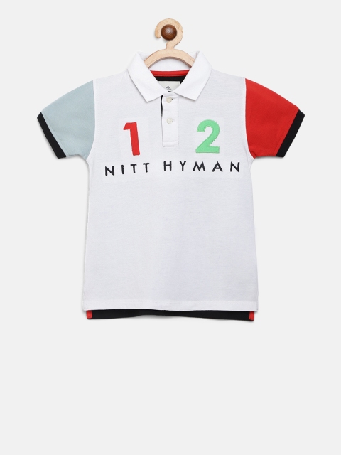 

Cherry Crumble Boys White & Black Colourblocked Polo Collar T-shirt