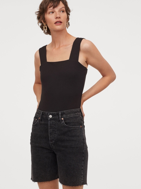 

H&M Women Black Solid Denim Bermuda Shorts