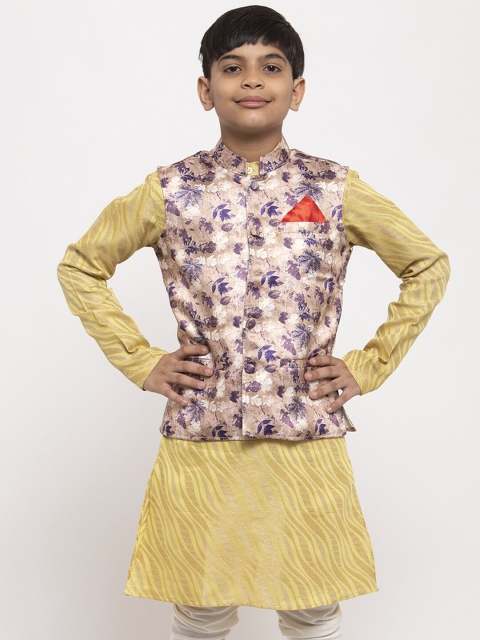 

NEUDIS by dhrohar Boys Purple & Beige Printed Satin Nehru Jacket