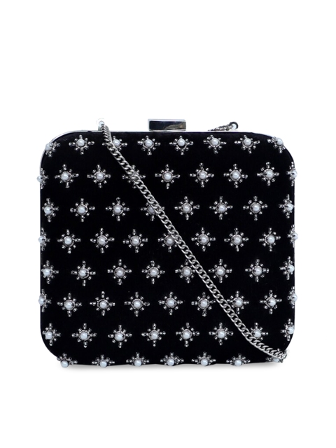 

Diwaah Black & Grey Embellished Velvet Box Clutch