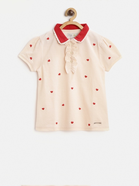 

Cherry Crumble Girls Peach-Coloured Printed Polo Collar T-shirt