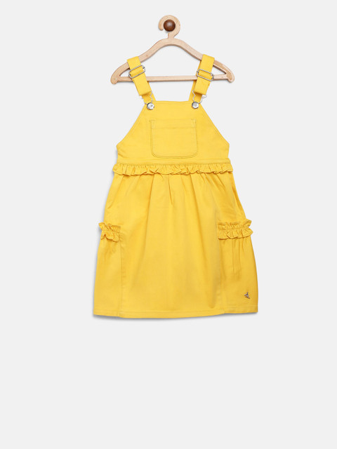 

Cherry Crumble Girls Yellow Solid Pinafore Dress