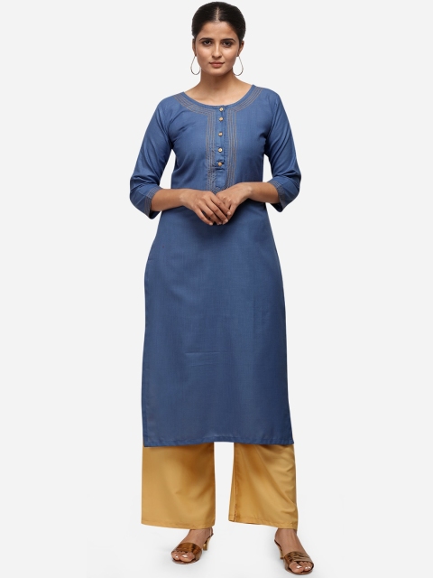 

Silk Bazar Women Blue Embroidered Kurta with Palazzos