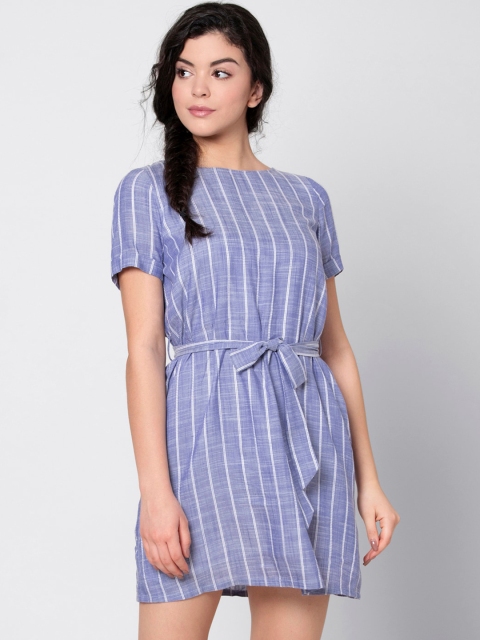 

FabAlley Women Blue & White Striped Sheath Dress