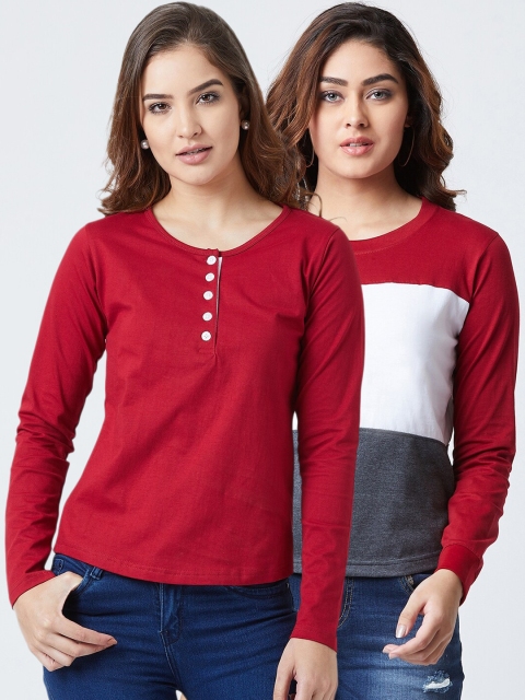 

The Dry State Women Pack Of 2 Slim Fit T-shirts, Red