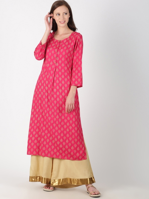 

Saffron Threads Women Pink & Beige Printed Kurta with Palazzos