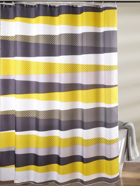 

OBSESSIONS Yellow & Purple Multiple Gradation Glam Shower Curtain With Hooks