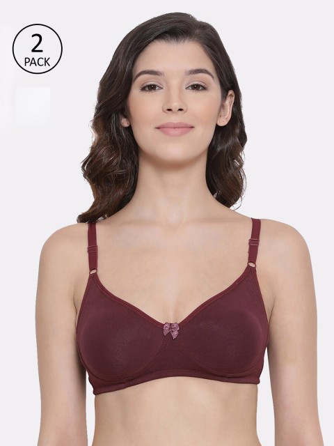 

LYRA Pack Of 2 Solid Non-Wired Non Padded Everyday Bras 513_WH_WN, Maroon